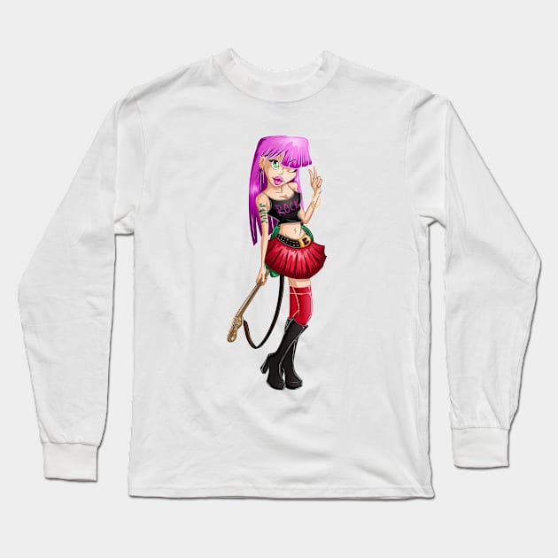 Gothic Teenaged Girl With Guitar Long Sleeve T-Shirt by LironPeer